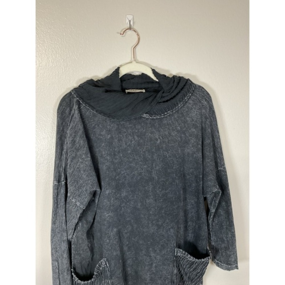 Jess & Jane Cowl Neck Mineral Wash Top Womens L 3/4 Dolman Sleeve Front Pockets - Picture 3 of 10